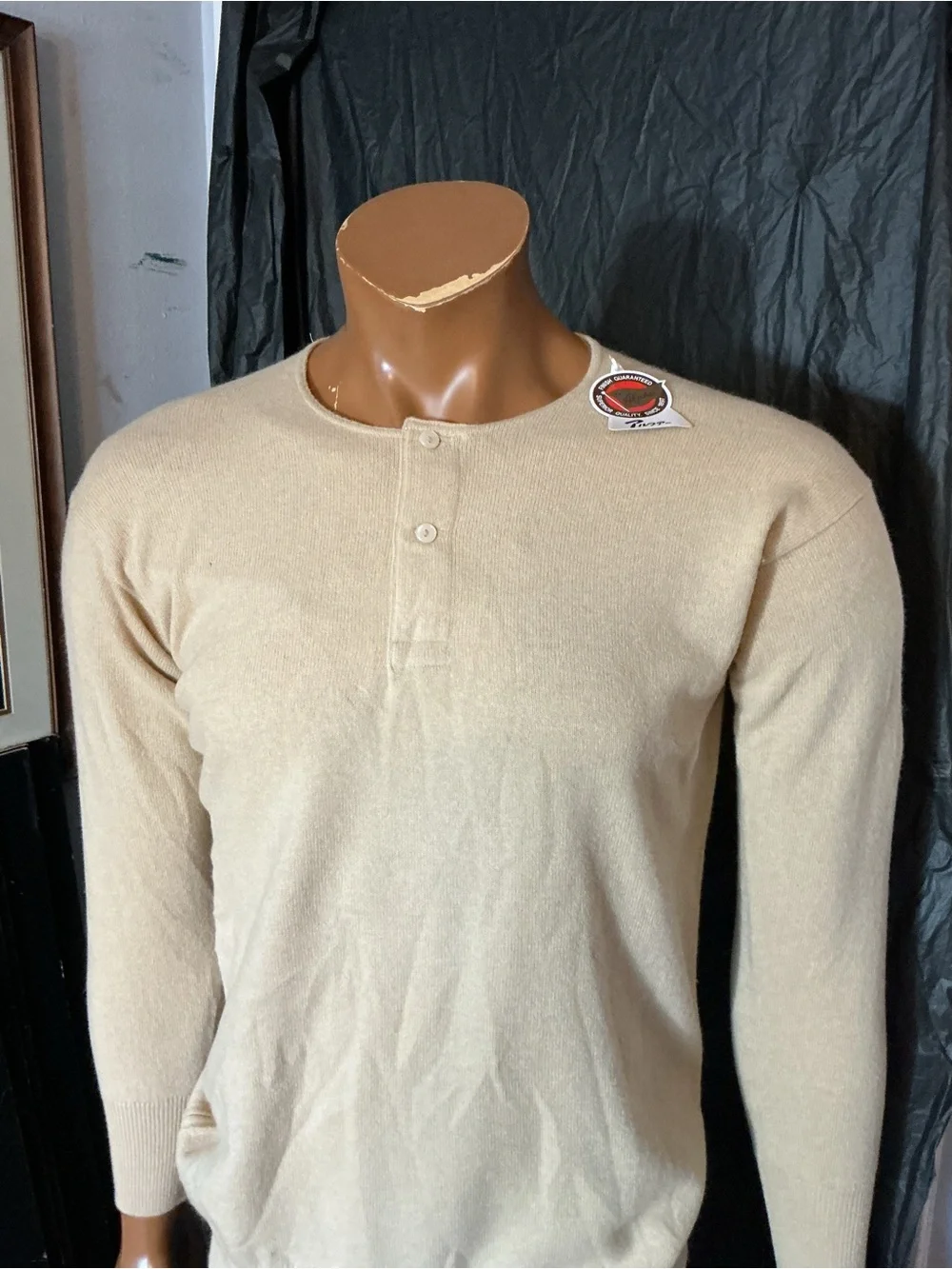 Vintage Alpha 100% Cashmere Japan Undershirt Henley Sweater